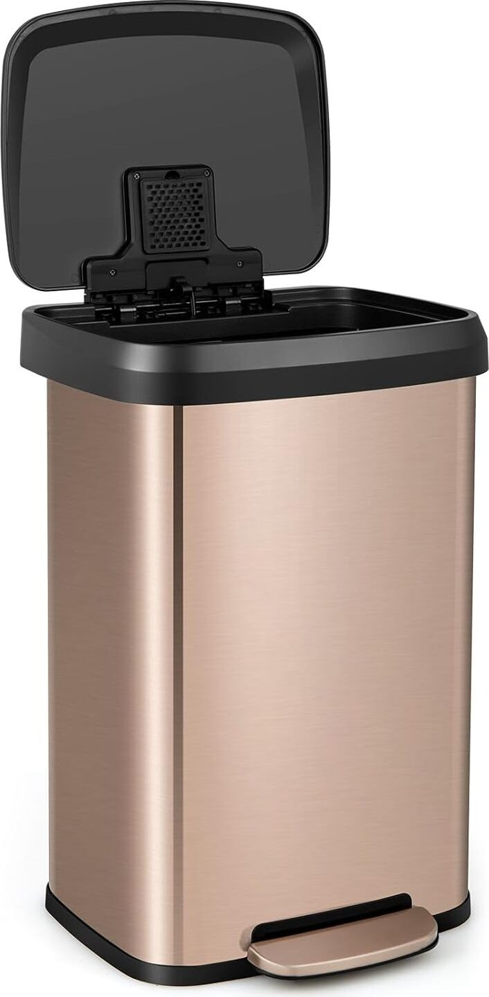 Costway Keukenafvalbak 50 liter met pedaalemmer, geurfilter en zacht sluitend deksel, Roze Goud