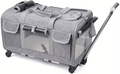 Inspire Picks Extra Large Foldable Pet Travel Carrier Trolley With Detachable Rolling Case grey