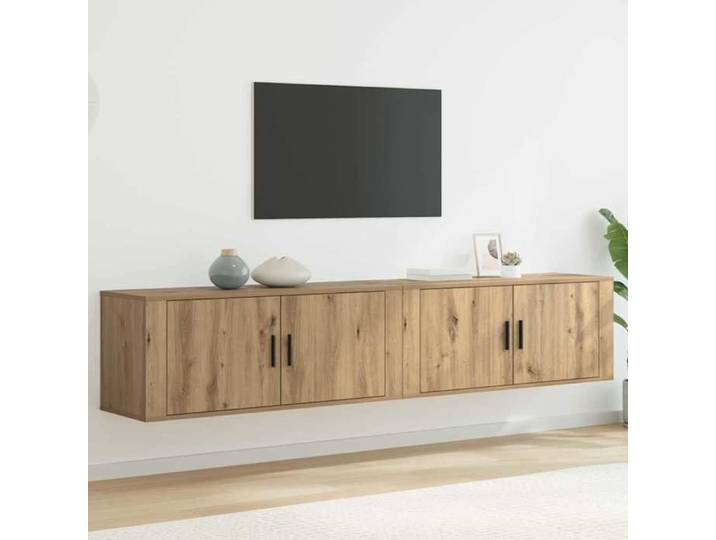 Moderne Ensemble de meuble TV - Pour salon - Table TV mural Montage mural 2 pcs Chêne artisanal@FR(237054）