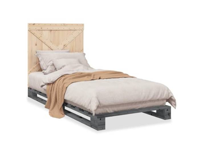 PUGYNBK Bettgestell aus massivem Kiefernholz, Grau, 90 x 200 cm Basis mit Lamellen, Kopfteil für Unterstützung, robust und langlebig, Matratze nicht im Lieferumfang enthalten