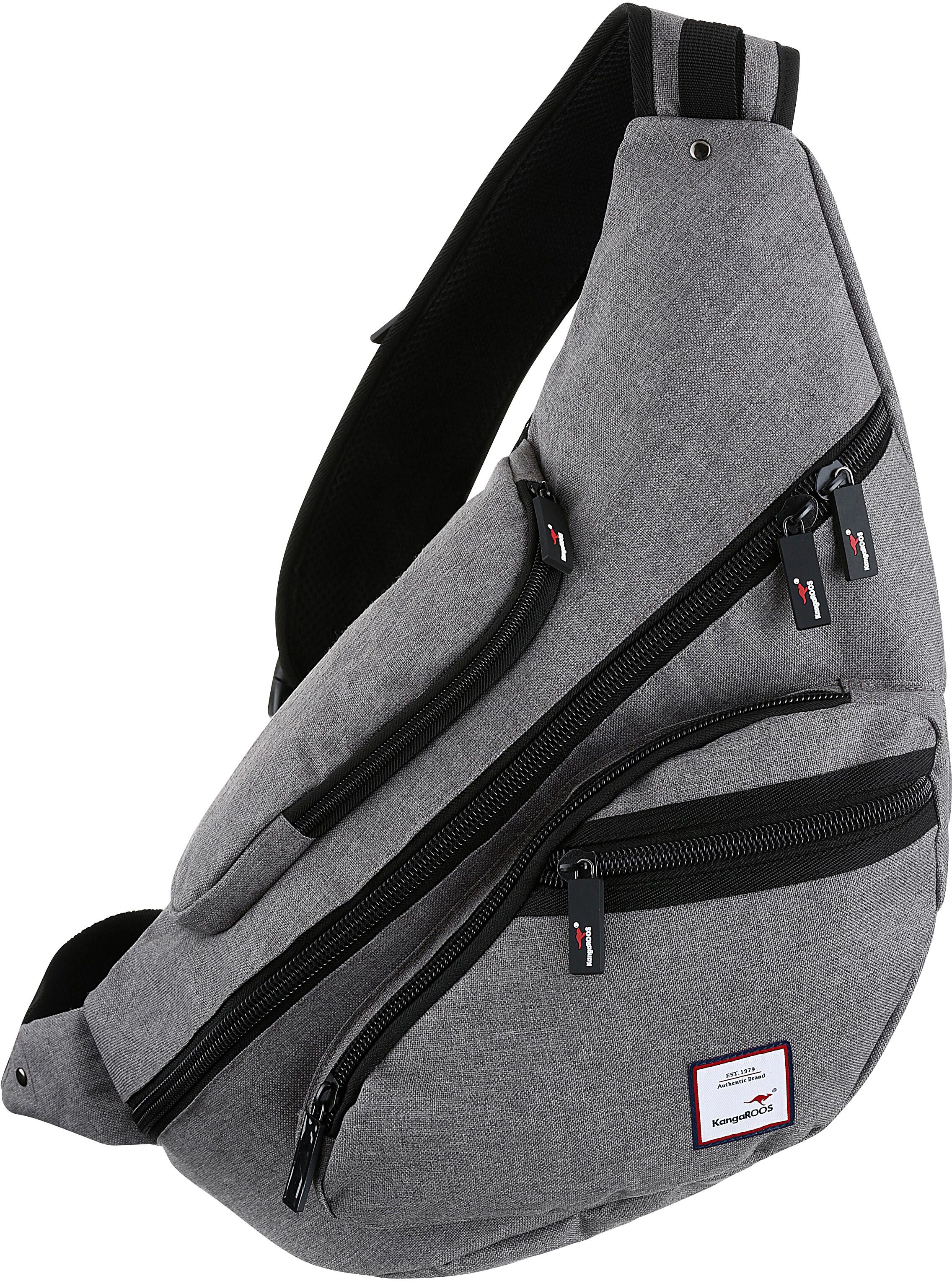 Umhängetasche KANGAROOS, Damen, Gr. B/H/T: 54cm x 29cm x 17cm, grau, Kunstfaser, Taschen Umhängetasche, mit Kopfhörerausgang am Schultergurt grau B/H/T: 54cm x 29cm x 17cm