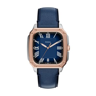 Quarzuhr FOSSIL "Crosby", blau, rosegoldfarben, Armbanduhren, Herren, Quarzuhr, Armbanduhr, Herrenuhr, Lederarmband, analog, Tag