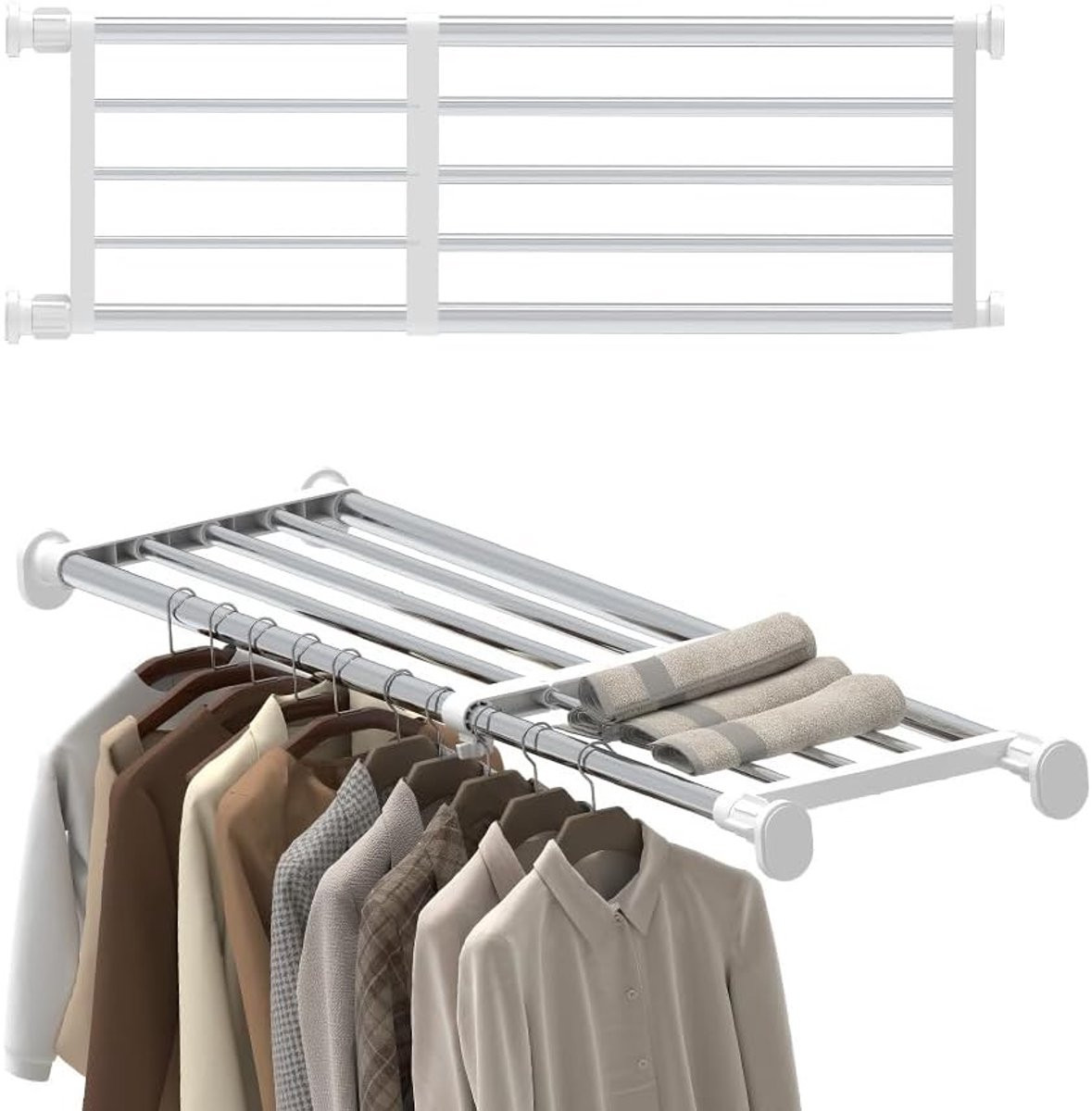 Verstelbaar en uitbreidbaar ophangsysteem voor kleding en schoenen, multifunctionele kledinghanger voor slaapkamer, keuken of badkamer