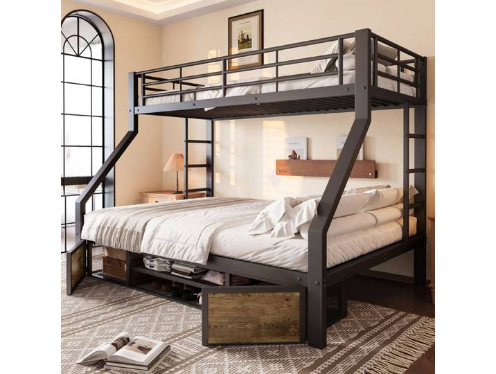 Lit superposé enfant 90x200 140x200 noir sans matelas