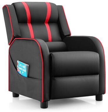 Costway Kids Recliner Chair with Side Pockets and Footrest-Red