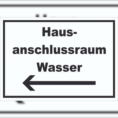 HB-Druck Hausanschlussraum Wasser Schild mit Text Richtungspfeil links HAR waagerecht A0 (841x1189mm)