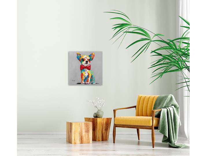 Leinwandbild Bunter Chihuahua mit Fliege Mischgewebe Multicolor 50 x 50 x 3cm