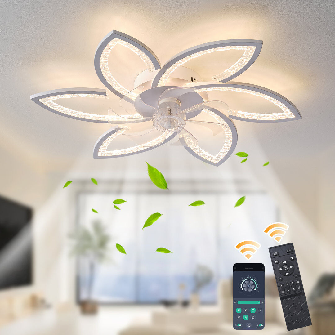 Metro Deira 78cm 7 - Blade Reversible Dimmable LED Ceiling Fan With Remote Control And APP White 30cm