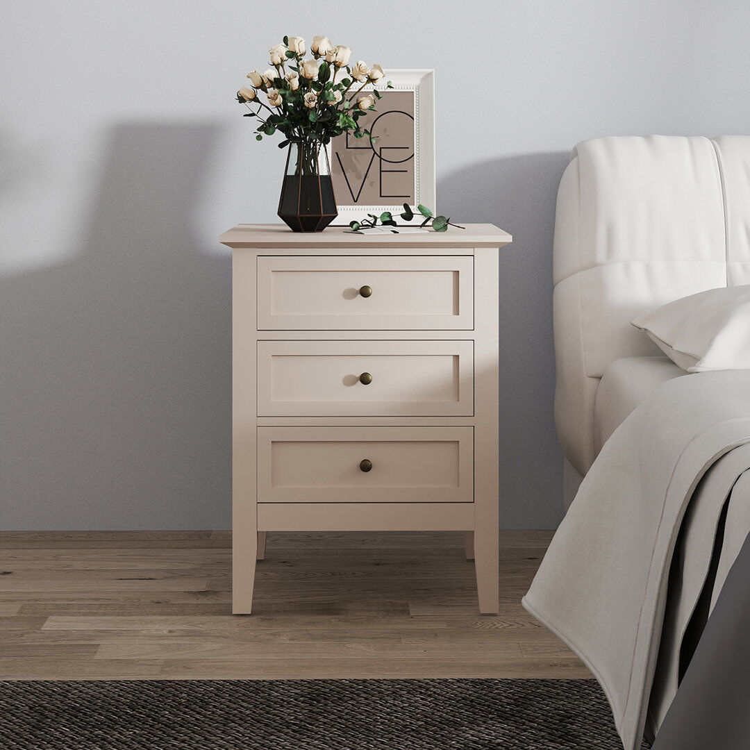 ClassicLiving 48cm W Solid + Manufactured Wood Bedside Table Cream 61.5cm H X 48cm W X 35cm D