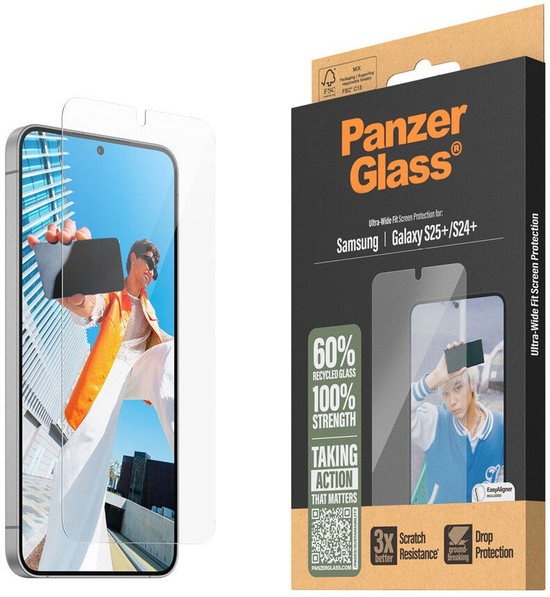Samsung Galaxy S25+ (Plus) PanzerGlass Ultra-Wide Fit Beskyttelsesglas - Gennemsigtig