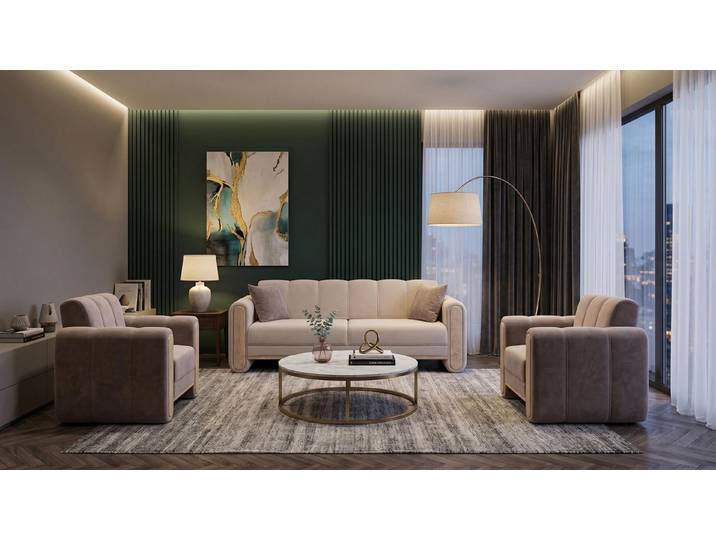 Xlmoebel Polstergarnitur Beiges Sofa-Set Sofas Stoffsofa und zwei Sessel Wohnzimmer, (3-tlg., 3-2)
