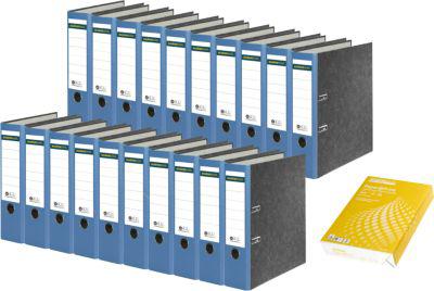 Schäfer Shop Select Ordner, blau, DIN A4, 80 mm, 20 Stück + GRATIS Kopierpapier