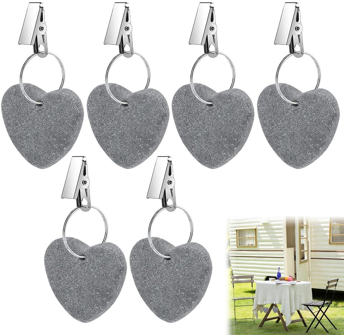 Dailygoods Set van 6 hartvormige tafelkleedgewichten van natuursteen