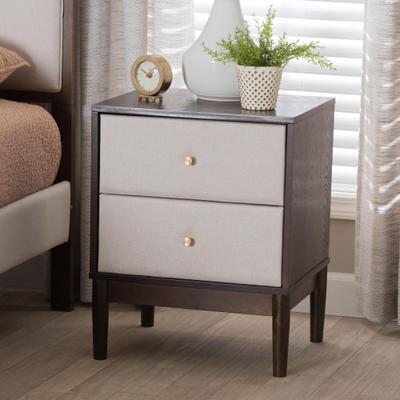 Nikolai Mid-Century Beige Fabric and Wenge Brown Wood 2-Drawer Nightstand by Wholesale Interiors INC in Beige (Size OS)