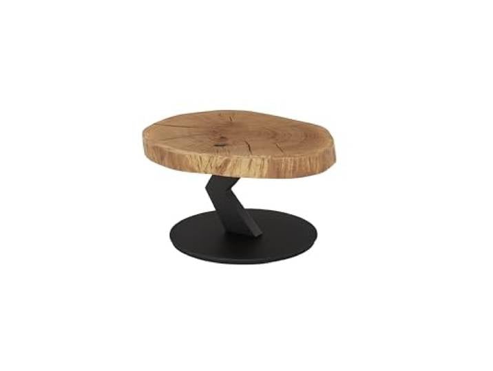 möbelando Couchtisch >Biloxi< rund, mit massiver Eichen-Baumscheibe, Metallgestell schwarz, Bodenplatte HWP, Ø ca. 75 cm, 5 Weichboden-Rollen, modernes Design, zerlegt geliefert