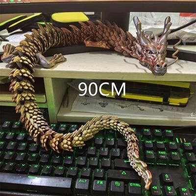 Useful Little Things 3D Printed Conjoined Divine Dragon Ornament 11.8 Or 35.4 Inch Articulated Jointed Decor gold 35.4 In