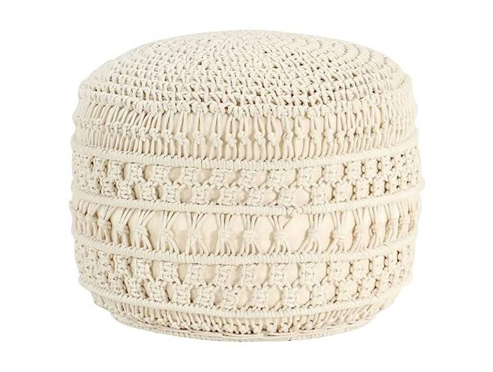 Makastle Sitzpuff Makramee Beige 45 x 30 cm Baumwolle Rund Makramee Sitzpuff Handgefertigt 45 X 30 Cm Baumwolle – Runder Pouf Mit EPS-Perlen-Füllung, Geflochtene Baumwollfasern, Beige