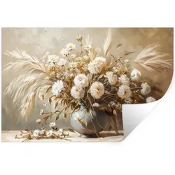 WANDTATTOO Blumen - Vase - Stilleben - Beige Deko Wohnzimmer 60x40 cm