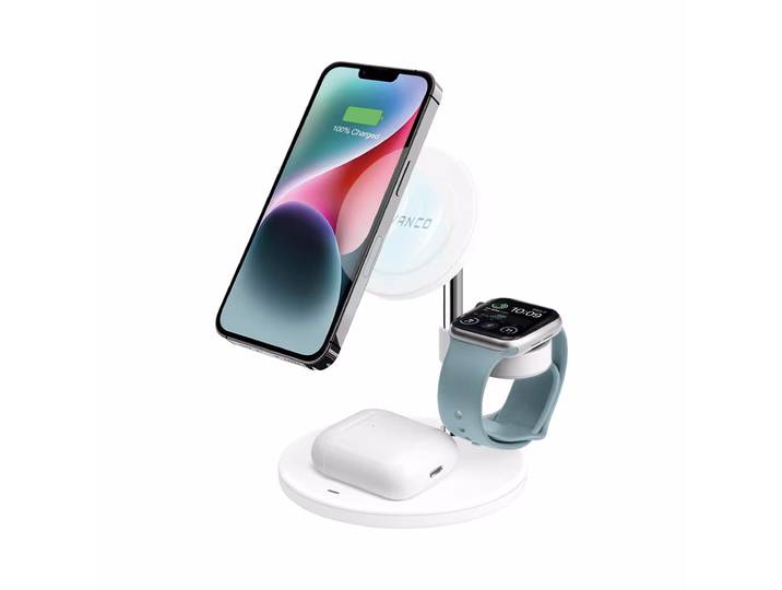 Vivanco 3 in 1 wireless chargers stand Kabellose 3-in-1-Ladestation – USB C Kabel/Adapter/Ladegerät – weiss