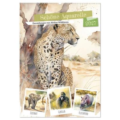 Schöne Aquarelle. Darstellungen von Afrikas Wildtieren (Wandkalender 2027 DIN A2 hoch), CALVENDO Monatskalender