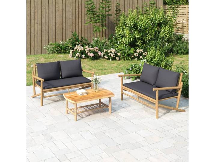 vidaXL Gartenbank mit Dunkelgrauen Kissen Bambus