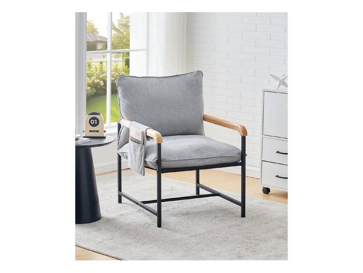 LuxusKollektion Loungesessel Loungesessel Polstersessel Armlehnen Metallrahmen Grau Leinen
