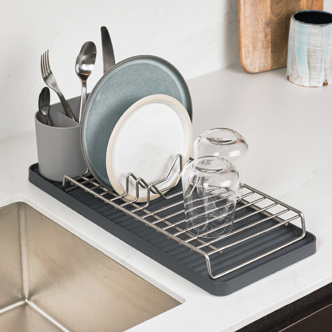 ReBorn Recycled Compact Draining Rack - Made in UK Dark Grey 12.6cm H X 20.2cm W X 46.2cm D