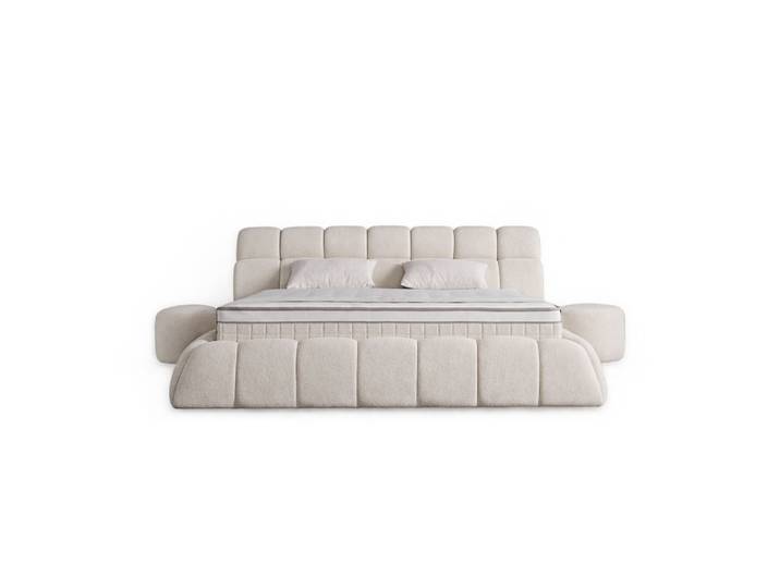 Boxspringbett 140x200 komplett mit orthopädischer Matratze, Topper & Bettkasten, Bouclé Creme, Claudi, Belvano