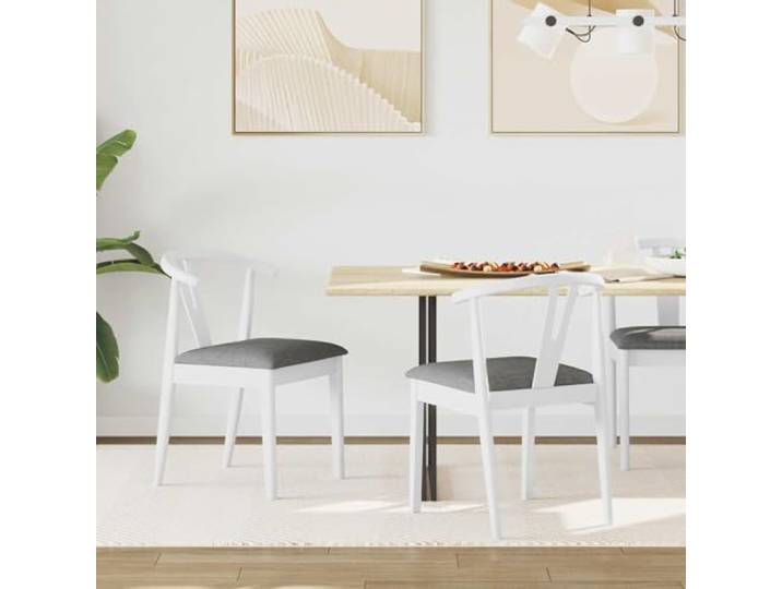 KGHFDVB Esszimmerstuhl 2er Set Massives Gummiholz Weiß Grau mit Sitzkissen Vintage Design, lackierte Oberfläche, kompakte Größe, strapazierfähiges Kautschukholz, pflegeleicht, vielseitig für Küche