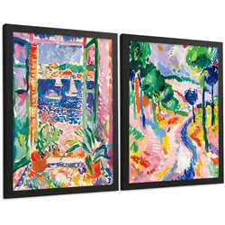 POSTER 4er Bilder-Set Wandbilder Landschaft Maritim modern Wohnzimmer Deko, Schlafzimmer, Küche, Badezimmer Schwarzer Rahmen A3