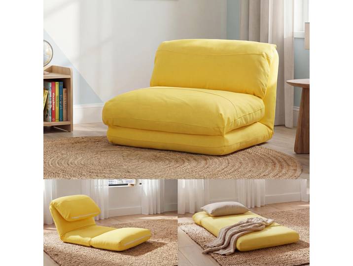 Schlafsessel HWC-E68, Schlafsofa Funktionssessel Klappsessel Relaxsessel, Stoff/Textil gelb