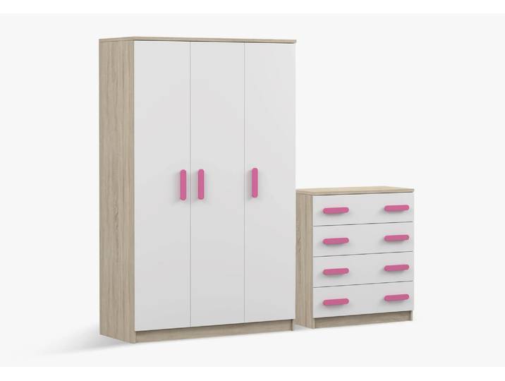 Drehtürenschrank und Kommode 2er-Set JONAS III 19/JONAS III 02 Sonoma Eiche Weiß Rosa