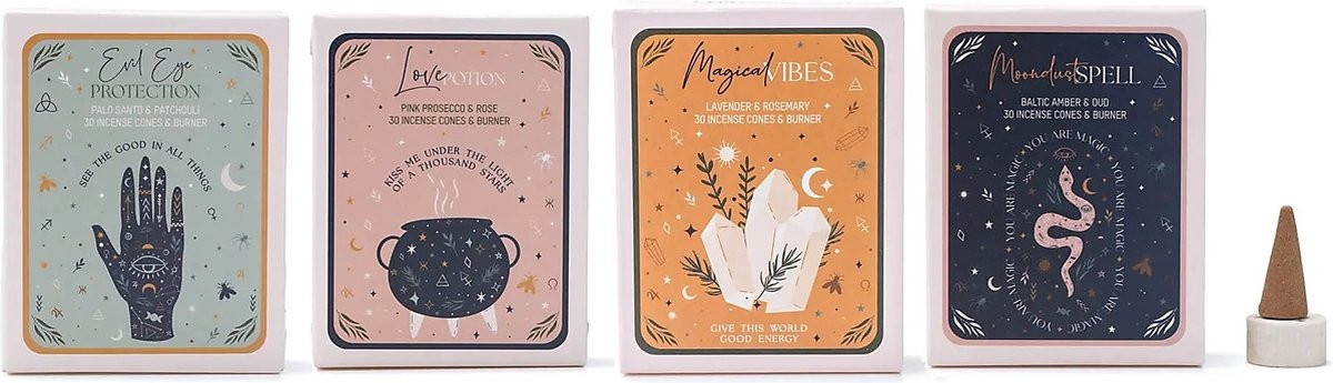 Song of India Celestial Magic wierookkegels - Set van 4 - Evil Eye Protection, Love Potion, Magical Vibes en Moondust Spell