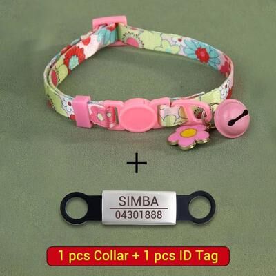 Inspired Finds Personalized Printed Cat Collar With Engraved ID Nameplate Adjustable Safety Collar For Cats & Small Dogs pink