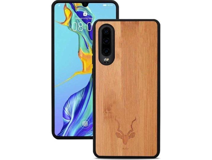 Kudu Huawei P30 - Houten backcover - Handgemaakt TPU - Bamboe - Zwart