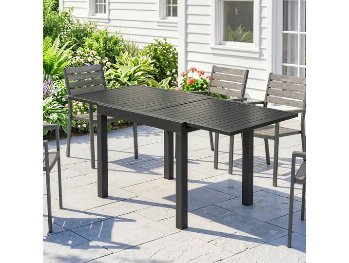 Outsunny Table Extensible Aluminium Noir 80-160cm Extérieur 4-6 Pers