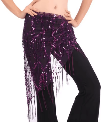 Inspire Curations Shimmering Sequin Belly Dance Hip Scarf Tassel Waist Belt For Performance & Festivals purple