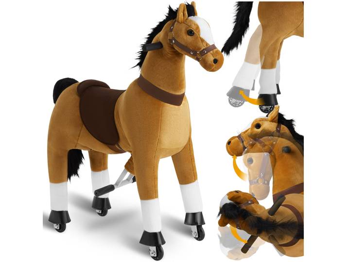 Schaukelpferd auf Rollen, Plüsch, realistisches Design - 34 x 89 x 100 cm