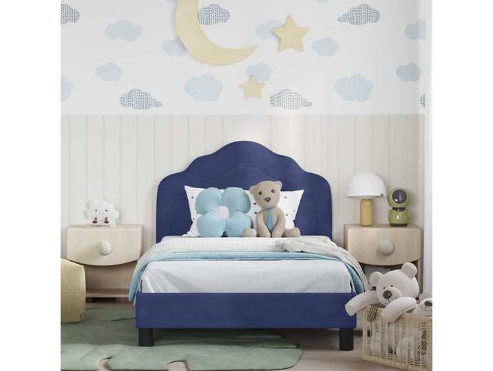 Lit 1 place - Bleu - - Cadre de lit pour enfants avec tête de lit - Cadre de lit - moderne - Velours - pour enfants 401170