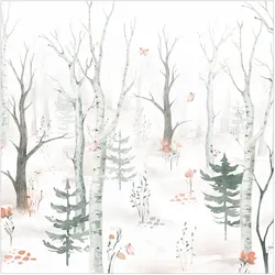 FOTOTAPETE Birkenwald mit Mohnblumen 288/288 cm