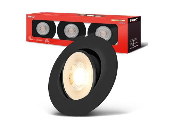 BRILONER - 3er Set LED Einbaustrahler 230V Flach Dimmbar Schwarz