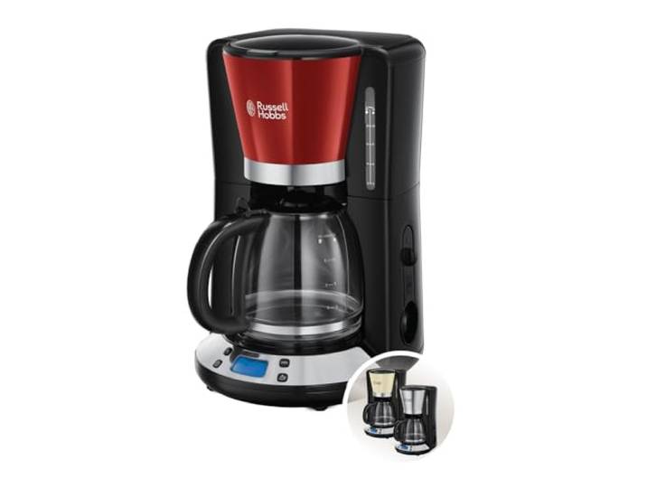 Russell Hobbs Filterkaffeemaschine Colours+, Rot, 1,25 l, 1 bis 10 Tassen WhirlTech-Brühtechnologie für optimales Aroma, Programmierbarer Timer und Tropf-Stopp, Automatische Abschaltung