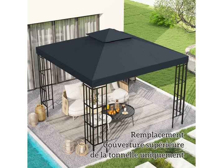 Outsunny Toit Rechange Pavillon 3x3m Polyester Gris Anthracite