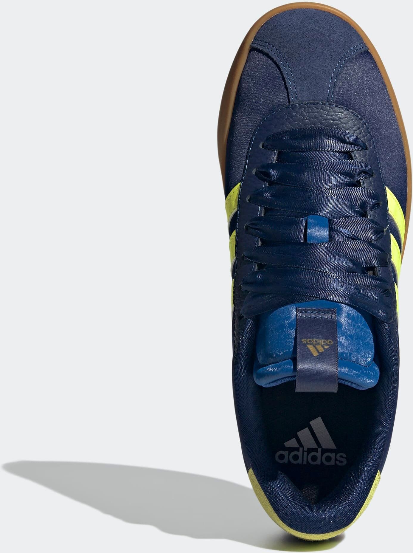 Sneaker ADIDAS SPORTSWEAR "VL COURT 3.0", Damen, Gr. 40, gelb (dunkelblau, hi, res gelb, gold metallic), Leder, Textil, Schuhe Sneaker, Design auf den Spuren des adidas Samba dunkelblau, hi, res gelb, gold metallic 40
