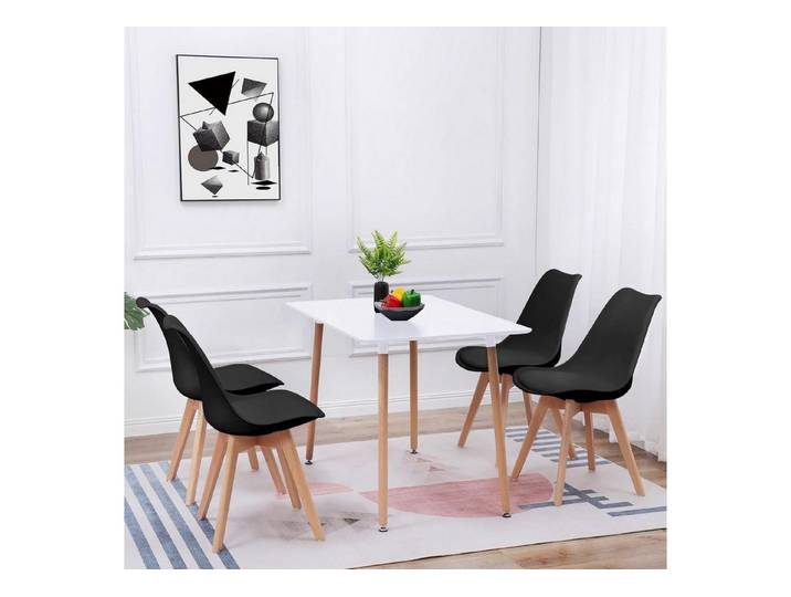 LuxusKollektion Essgruppe Esszimmergruppe Esstisch 4 Stühle Weiß Tisch 4 Schwarz Stühle