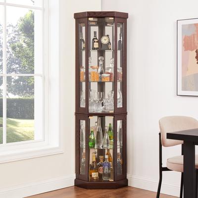 Corner Display Cabinet, Antique Collection with Glass Door, Shelves & Light.