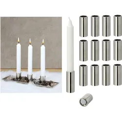 Novaliv, Kerzenständer, 12x Stabkerzenhalter magnetisch Metall Kerzenständer SILBER 2,5x5cm Weihnachten Dekoschale