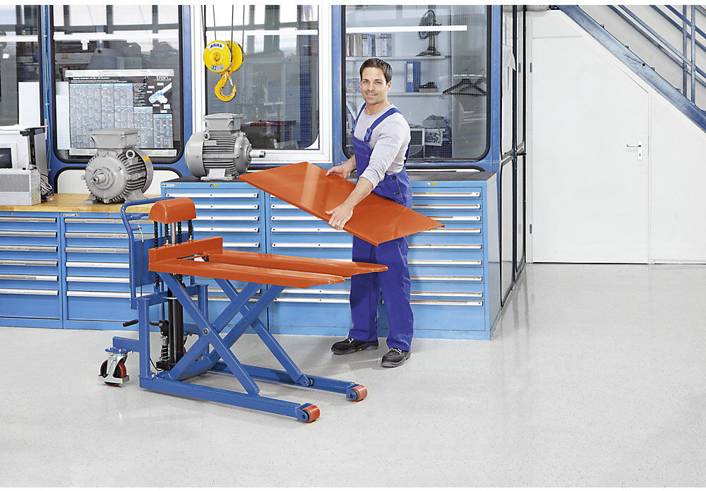 kaiserkraft Niederhubwagen mit Gabel, Plattform, Tragfähigkeit 500 kg, Hubbereich 90 - 830 mm