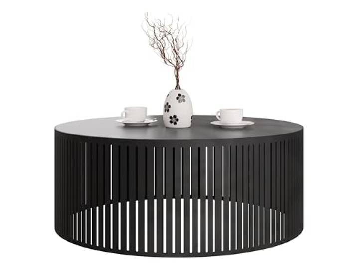 Mirjan24 Couchtisch Jervag, Runde Form, Kaffeetisch, Metallbeine, Wohnzimmertische, Beistelltisch, Sofatisch, Teetisch (Schwarz/Schwarz Molet)