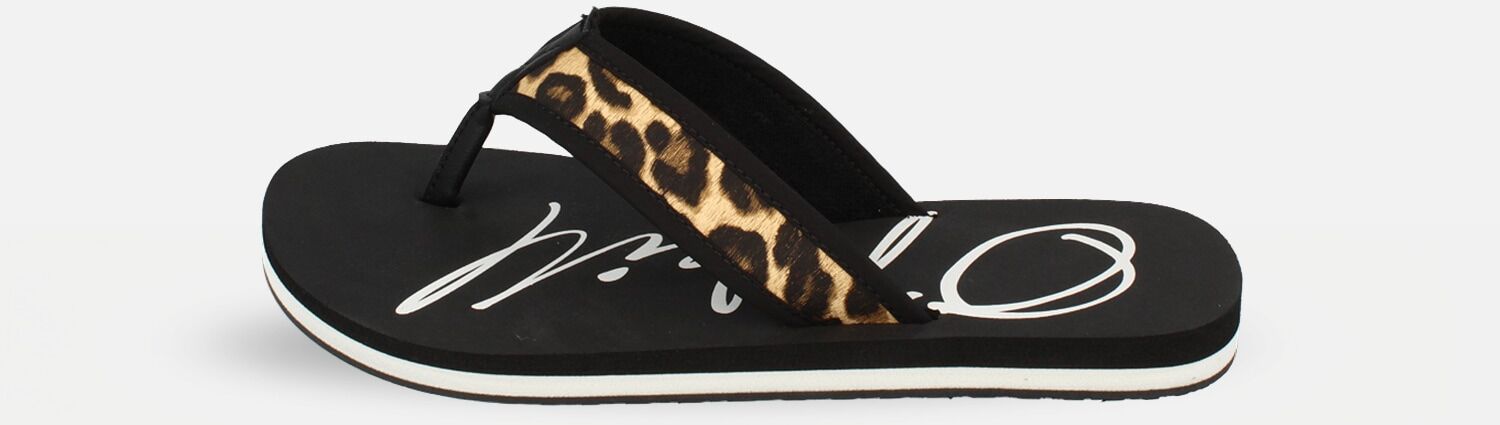 Zehentrenner O'NEILL "JACKY WOMEN LOW", Damen, Gr. 36, atmungsaktiv, schwarz (leopard), Synthetik, Schuhe Zehentrenner leopard 36, atmungsaktiv